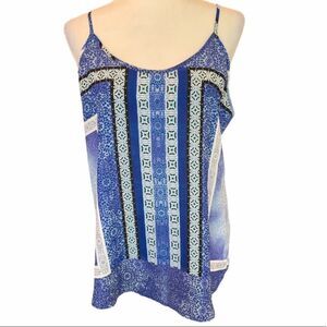 Violet & Claire‎ multi print scarf tank blue, white size large